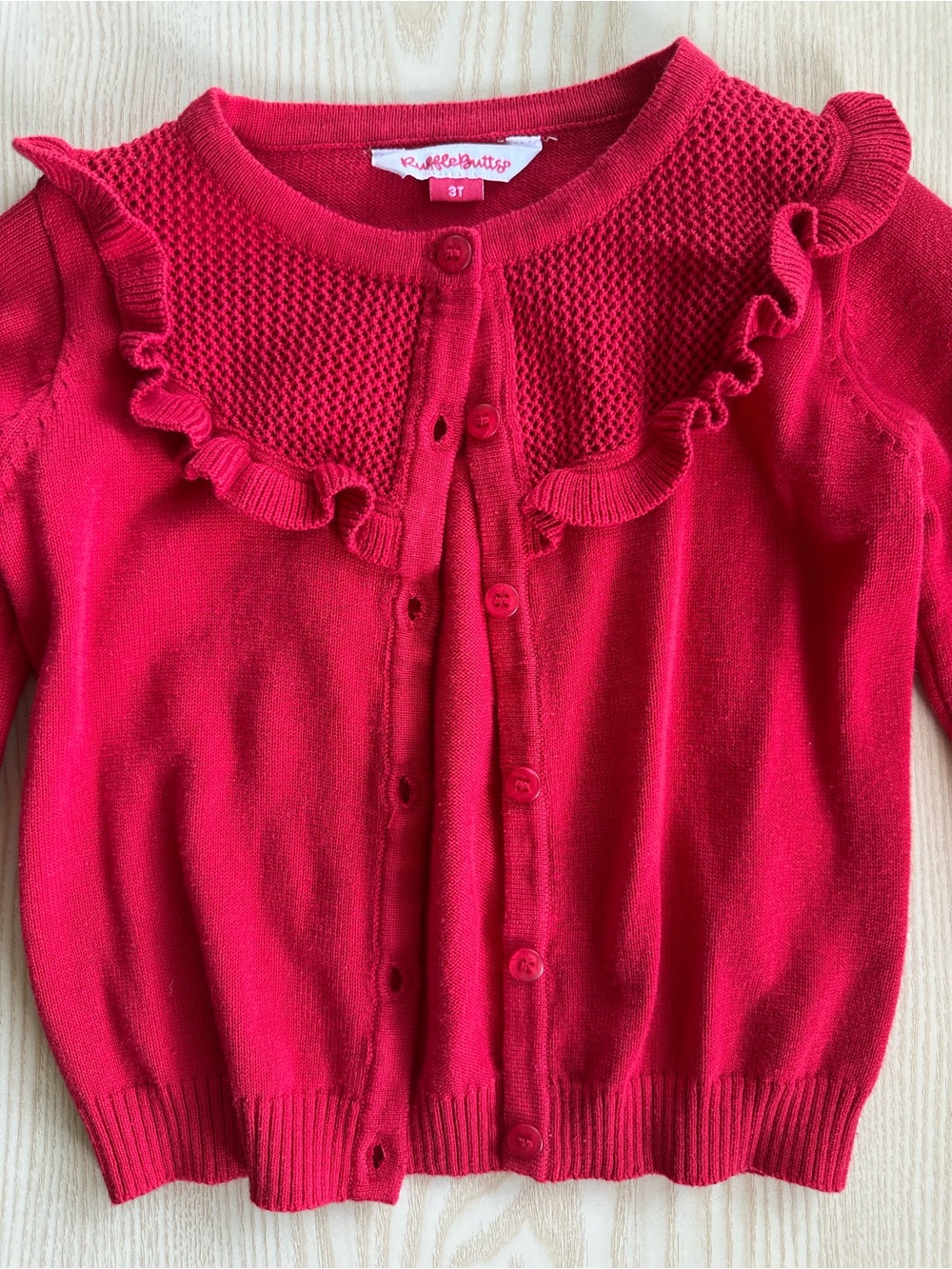 Ruffle Butts Bright Red Ruffle-Detail Cardigan - Picture 3 of 4